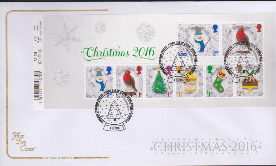 2016 - Christmas Miniature Sheet Cotswold First Day Cover, Pictorial Bethlehem Llandeilo Postmark - Click Image to Close